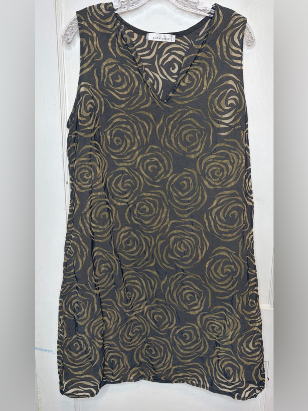 Cut Loose Floral Burnout Sleeveless Tunic Top Dress Gray Lagenlook Artsy Sz L